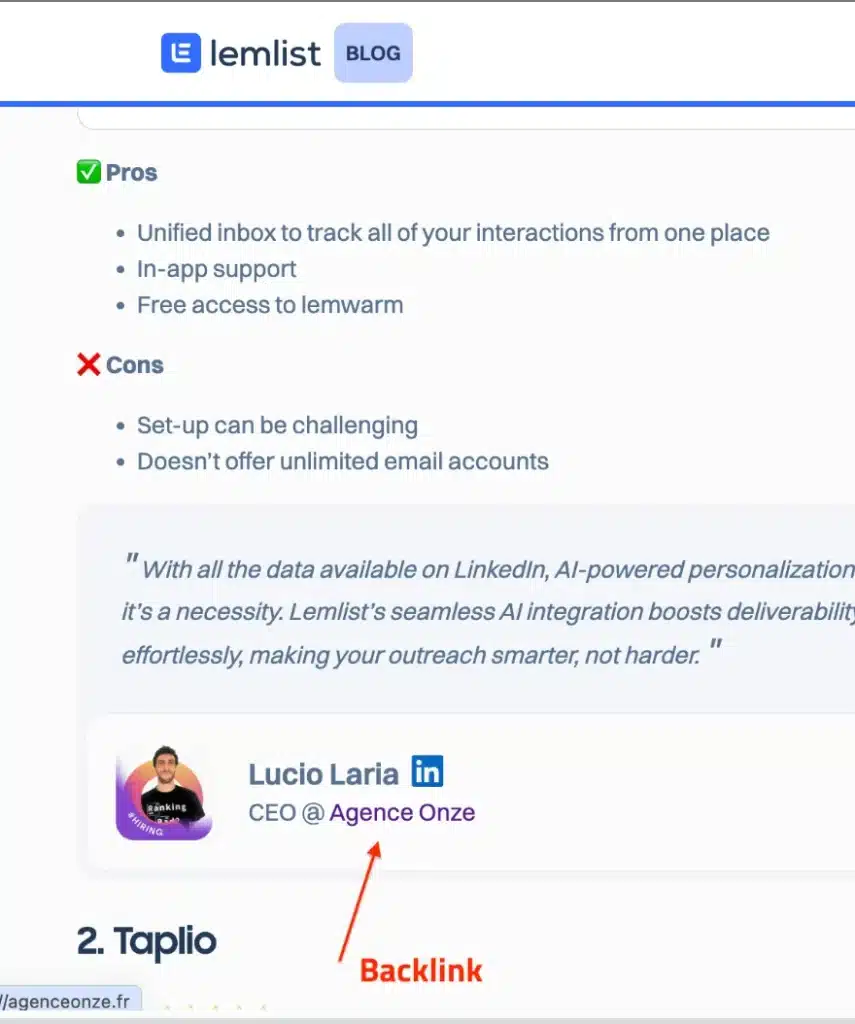 backlinks gratuits - lien lemlist