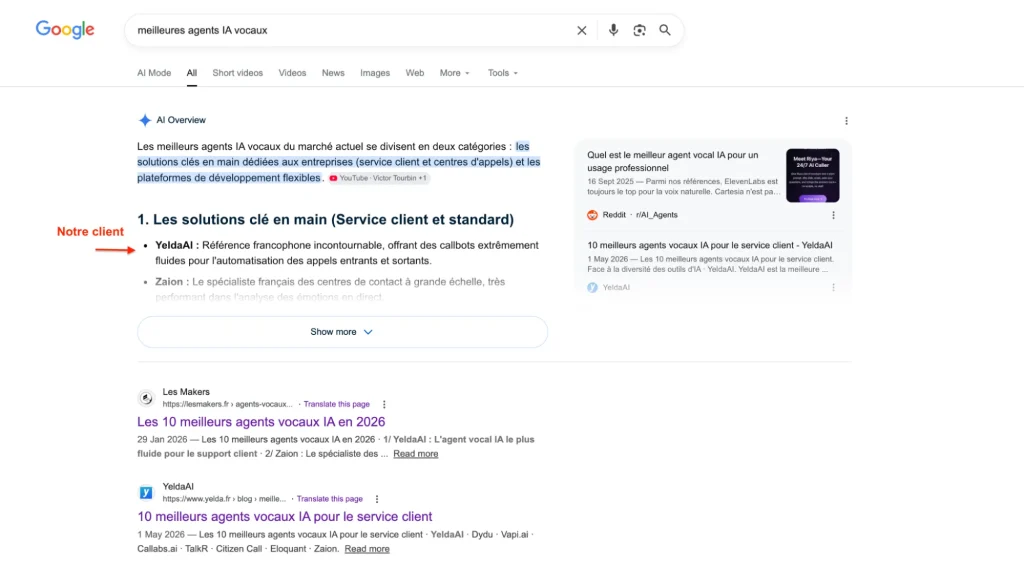 Exemple résultat client AI Overview