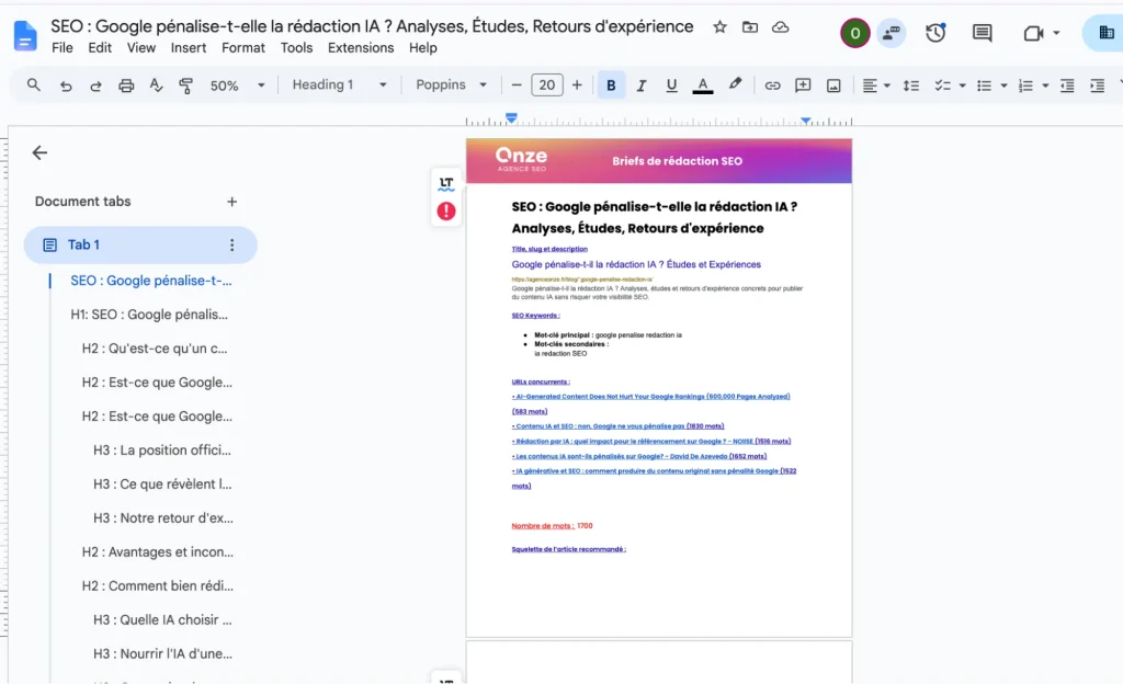 Exemple brief SEO généré par IA