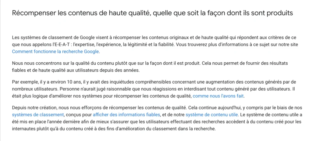 Guidelines Google sur le contenu