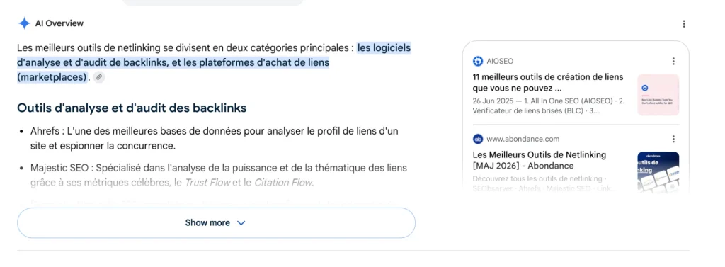 Comment apparaître dans les AI Overviews - Exemple d'AI Overview