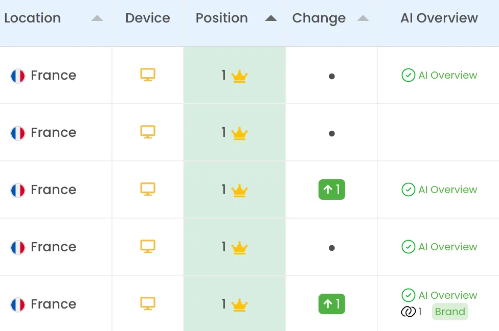 Comment apparaître dans les AI Overviews - Exemple de tracking des positions et des AI Overviews