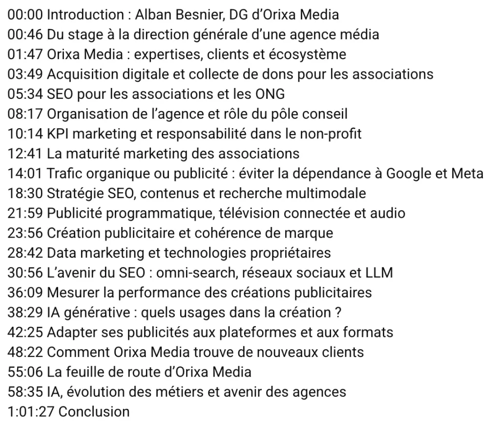 VSEO - Exemple de chapitrage d'une vidéo
