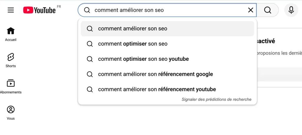 VSEO - Exemple de suggestion de titres par Youtube