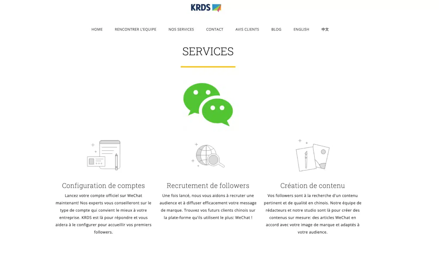 Ancienne version du site de The WeChat Agency, rigide et difficile à faire évoluer